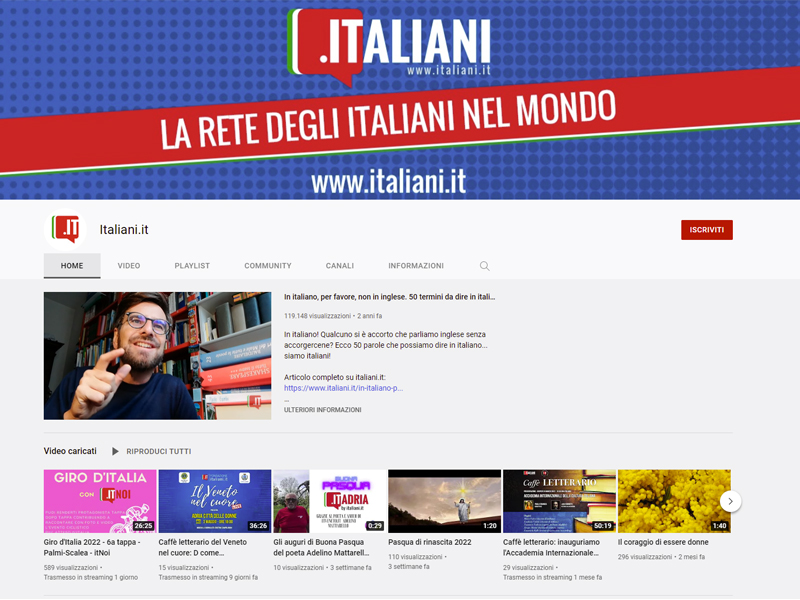 Aiutaci a far crescere il canale Youtube di italiani.it
